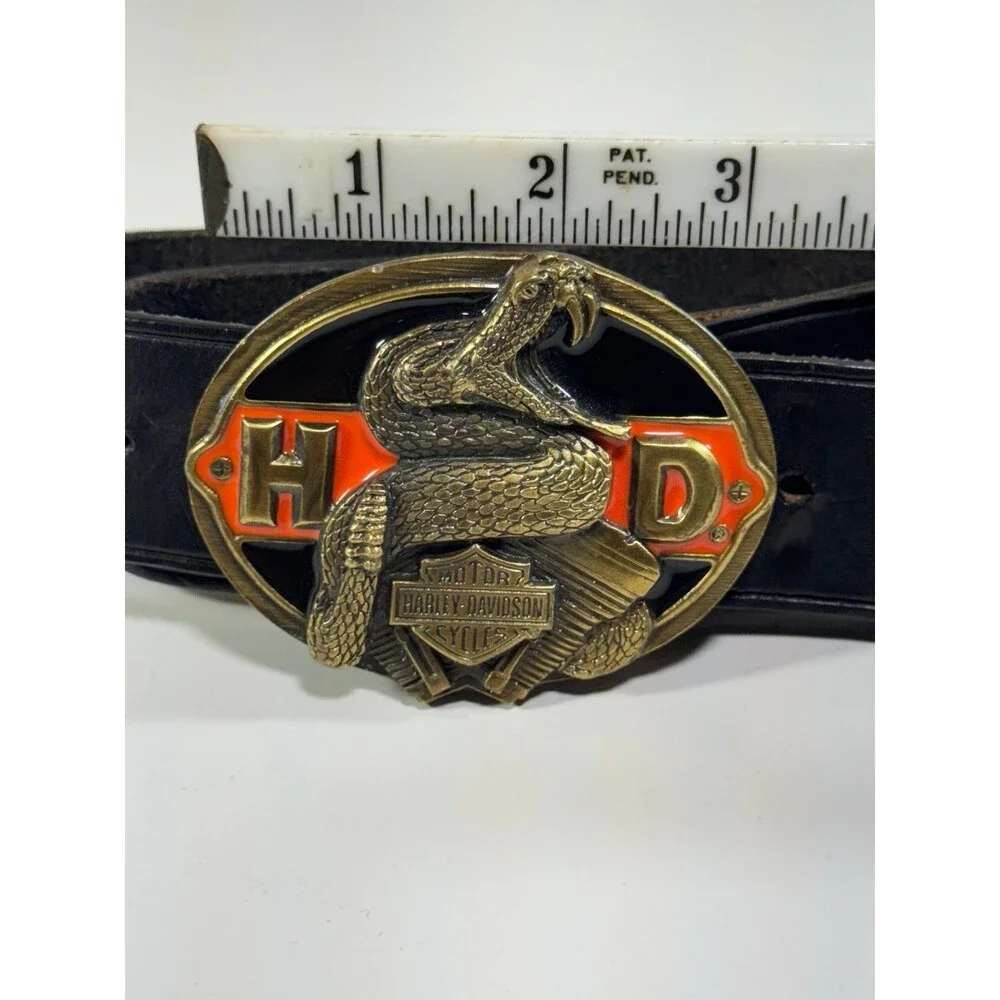 Vintage Harley Davidson Brass Belt Buckle Rattlesnake V-Twin Siskiyou 1990 32/34